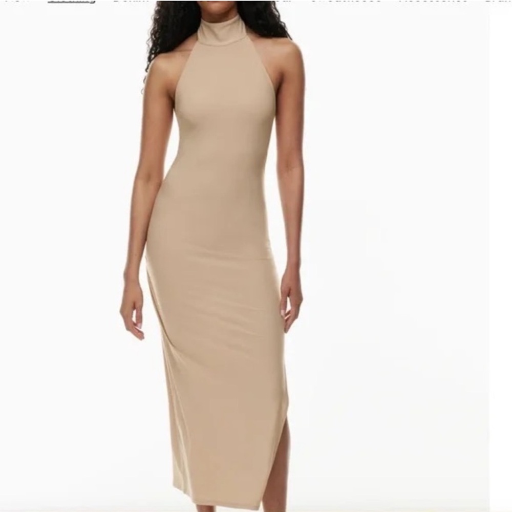 Aritzia Wilfred Smooth Matter Remedy halter Dress in Beige/Tan